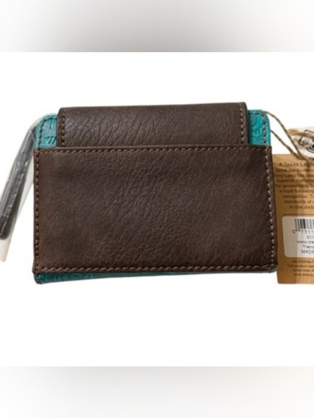 Tony Lama Teal Embossed Leather Wallet with Brown Flap NWOT - Picture 2 of 3